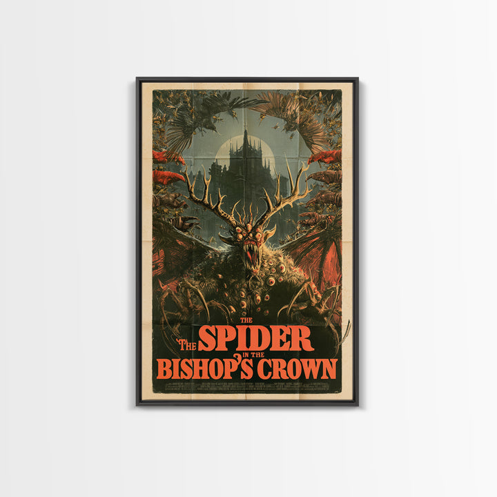 The Spider In The Bishop'S Crown, English Language Horror Movie Poster, Giallo Horror Art, Retro Horror Movie Art, Framed Canvas Print