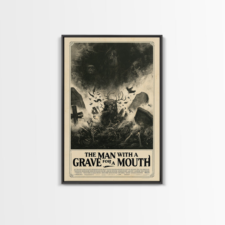 The Man With A Grave For A Mouth, English Language Horror Movie Poster, Dark Romantic Horror Art, Gothic Cinema Wall Art, Canvas Print