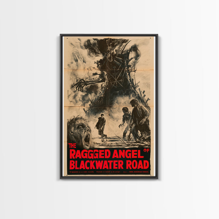 The Ragged Angel Of Blackwater Road, English Language Horror Movie Poster, 1950s Creature-Feature One-Sheet Inspired Art, Cult Horror Poster