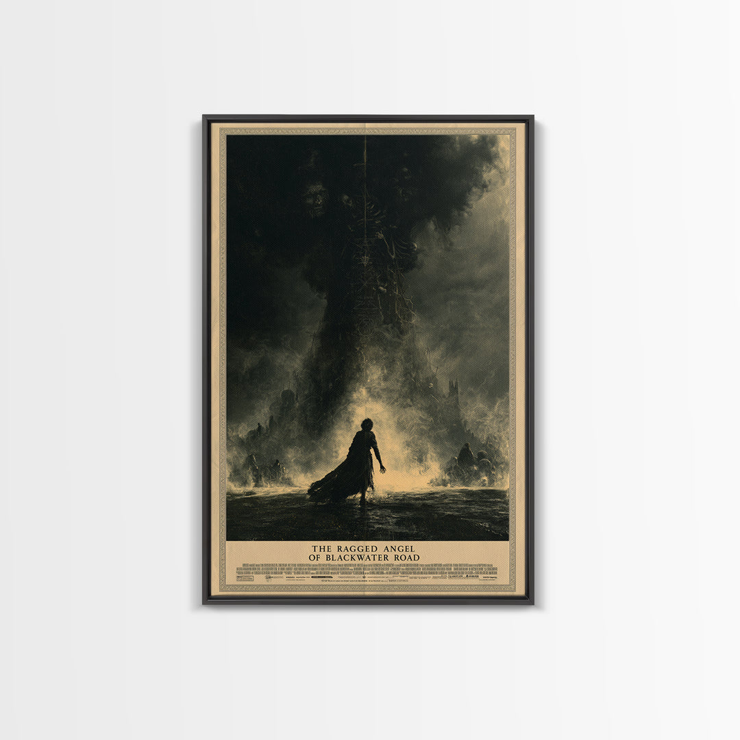 The Ragged Angel Of Blackwater Road, English Language Horror Movie Poster, Dark Romantic Horror Art, Gothic Cinema Wall Art, Canvas Print