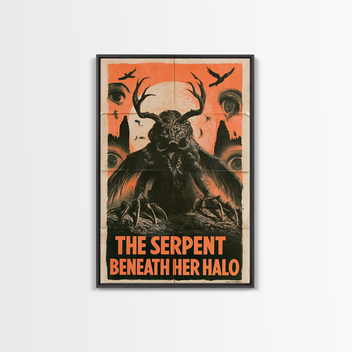 The Serpent Beneath Her Halo, English Language Horror Movie Poster, 1930s Horror Art, Retro Horror Movie Art, Framed Canvas Print