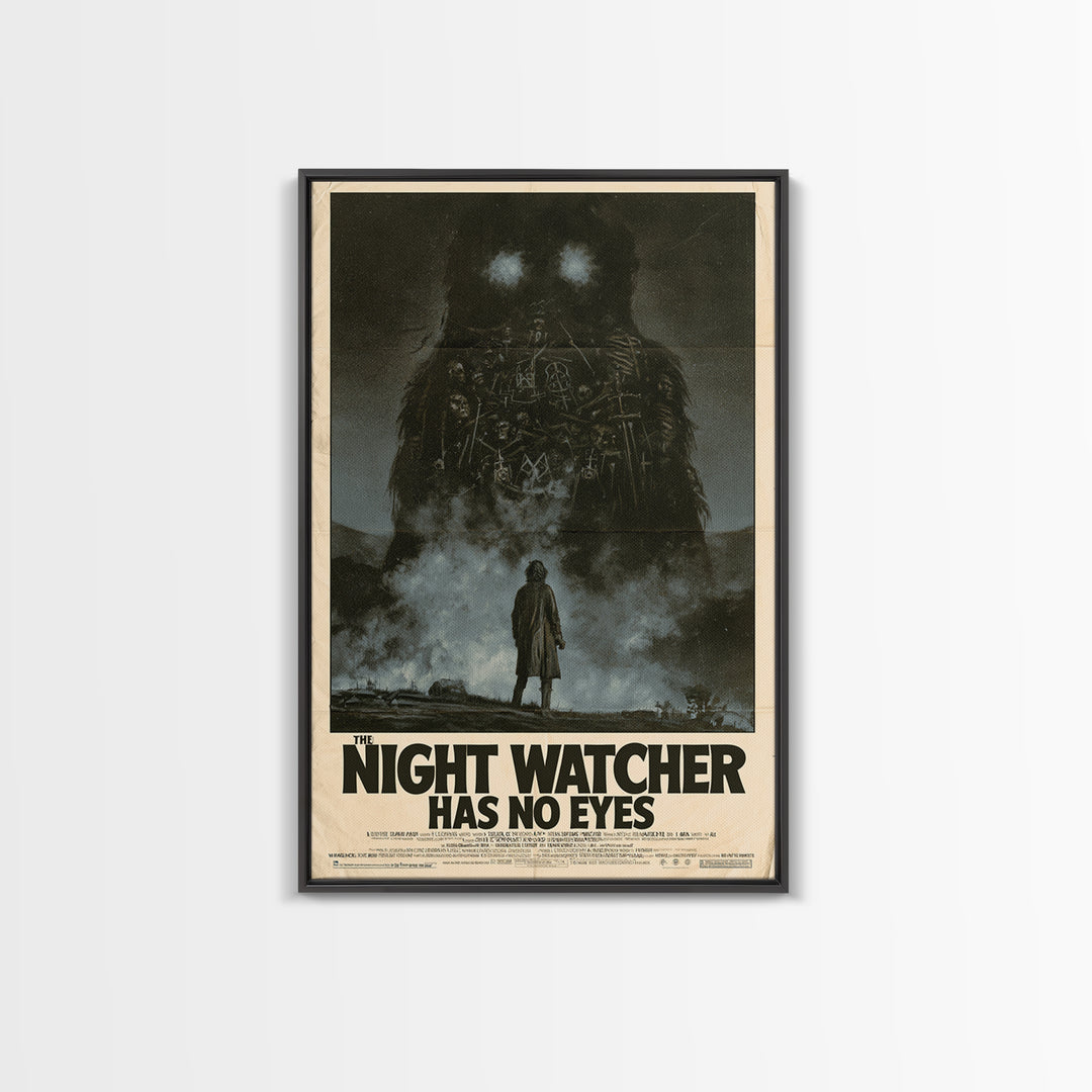 The Night Watcher Has No Eyes, English Language Horror Movie Poster, 1970s Horror Art, Classic Monster Poster, Framed Canvas Print