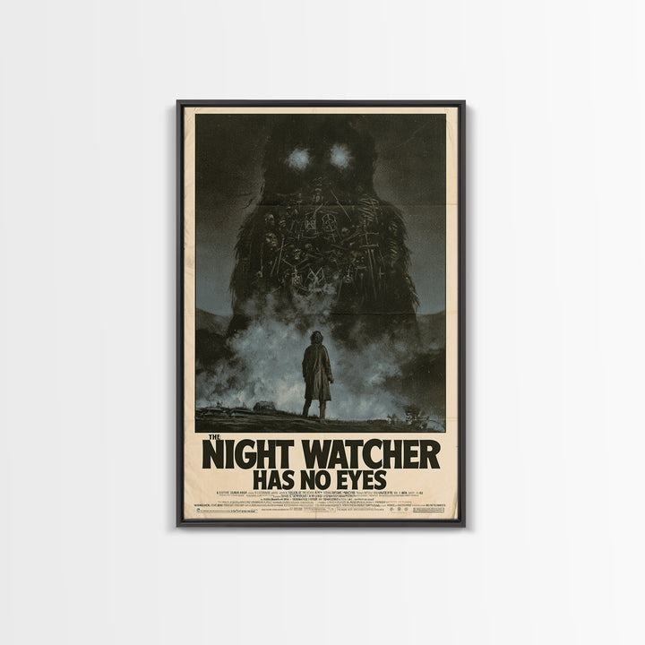 The Night Watcher Has No Eyes, English Language Horror Movie Poster, 1970s Horror Art, Classic Monster Poster, Framed Canvas Print