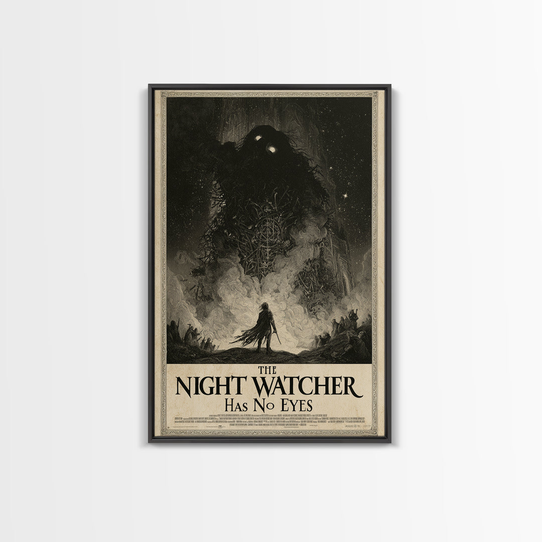 The Night Watcher Has No Eyes, English Language Horror Movie Poster, Gothic Engraving Art, Classic Monster Poster, Canvas Print