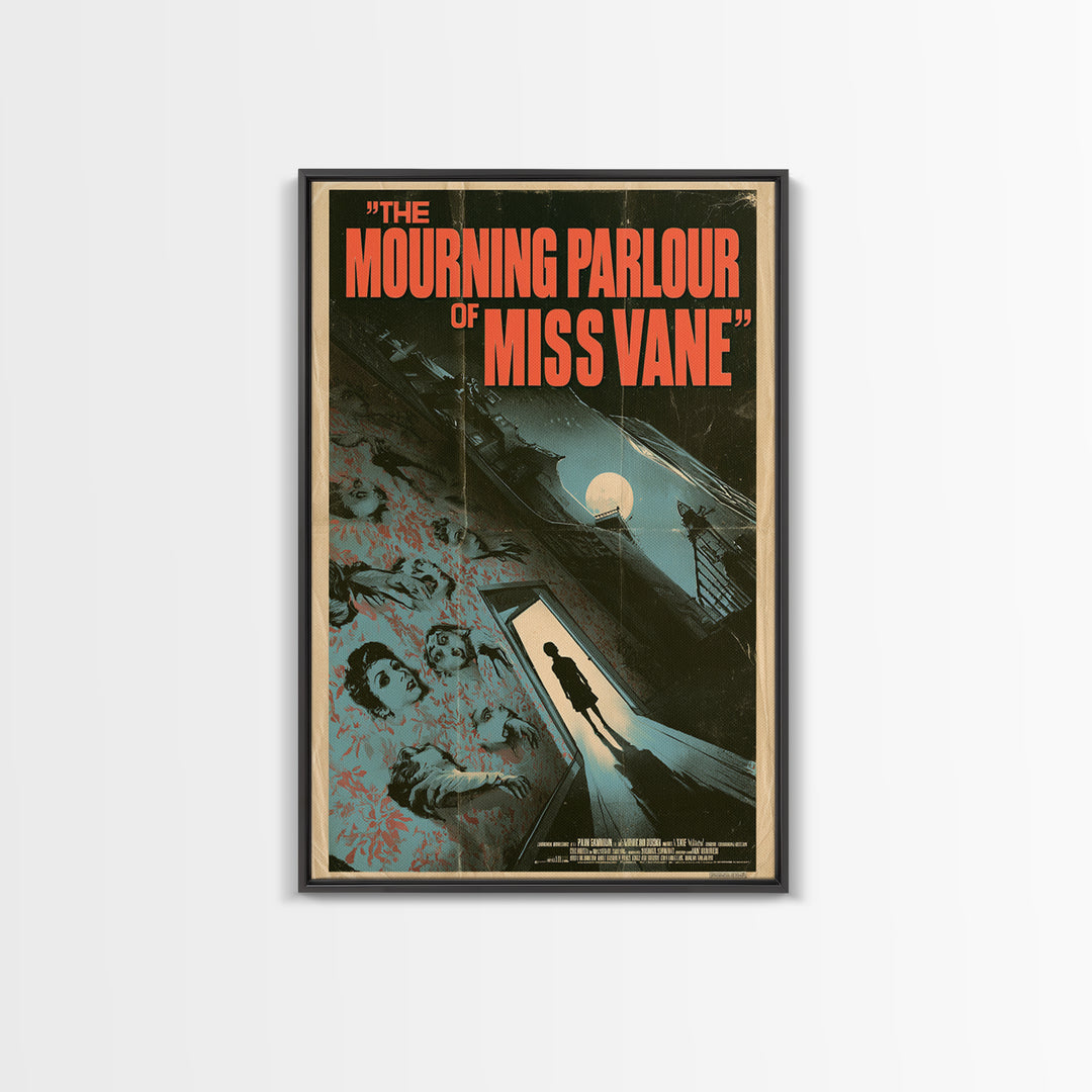 The Mourning Parlour Of Miss Vane, English Language Horror Movie Poster, Giallo Horror Art, Gothic Cinema Wall Art, Framed Canvas Print