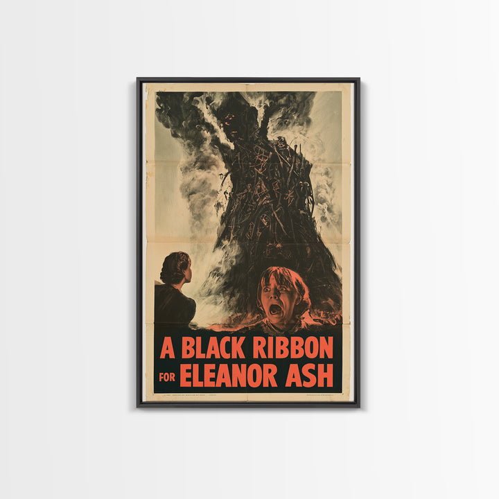 A Black Ribbon For Eleanor Ash, English Language Horror Movie Poster, 1950s Creature-Feature One-Sheet Inspired Art, Retro Horror Movie Art