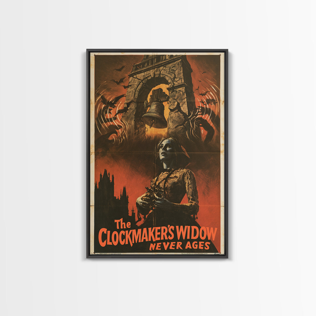 The Clockmaker'S Widow Never Ages, English Language Horror Movie Poster, 1960s Horror Art, Cult Horror Poster, Canvas Print