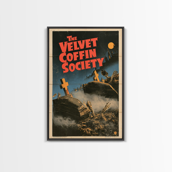 The Velvet Coffin Society, English Language Horror Movie Poster, Giallo Horror Art, Classic Monster Poster, Framed Canvas Print