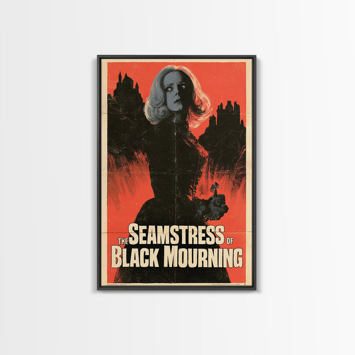 The Seamstress Of Black Mourning, English Language Horror Movie Poster, 1960s Horror Art, Cult Horror Poster, Framed Canvas Print