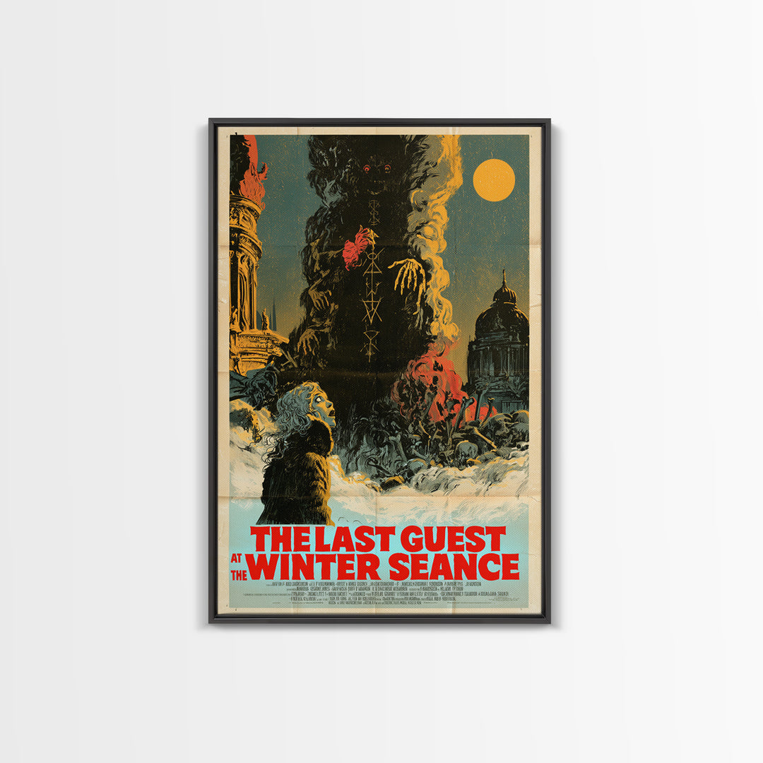 The Last Guest At The Winter Seance, English Language Horror Movie Poster, Giallo Horror Art, Retro Horror Movie Art, Framed Canvas Print