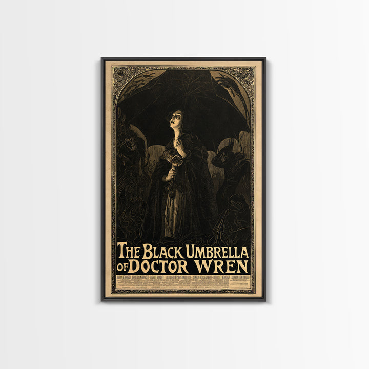The Black Umbrella Of Doctor Wren, English Language Horror Movie Poster, Decadent Line Art, Retro Horror Movie Art, Canvas Print