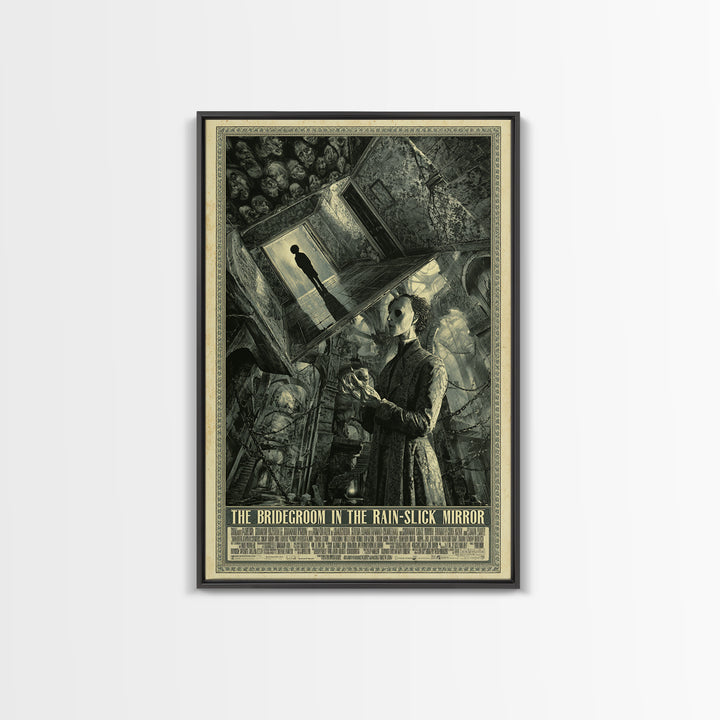 The Bridegroom In The Rain-Slick Mirror, English Language Horror Movie Poster, Architectural Etching Art, Canvas Print