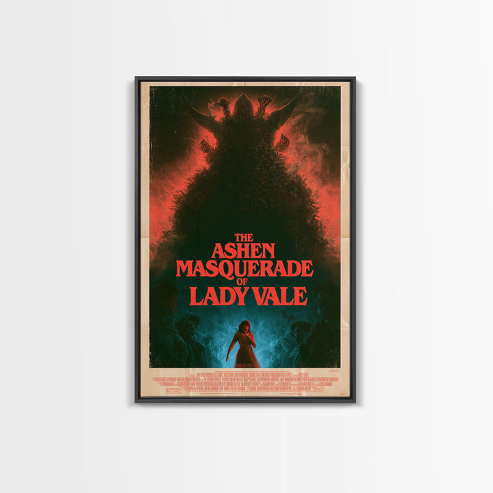 The Ashen Masquerade Of Lady Vale, English Language Horror Movie Poster, 1980s Vhs Nightmare Cover Inspired Art, Retro Horror Movie Art