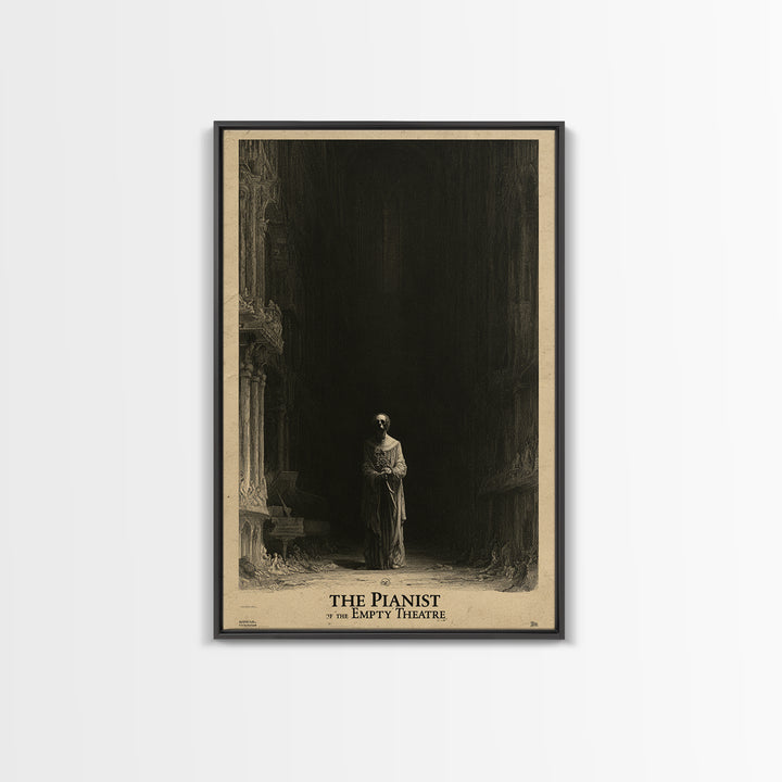The Pianist Of The Empty Theatre, English Language Horror Movie Poster, Gothic Engraving Art, Classic Monster Poster, Horror Wall Decor