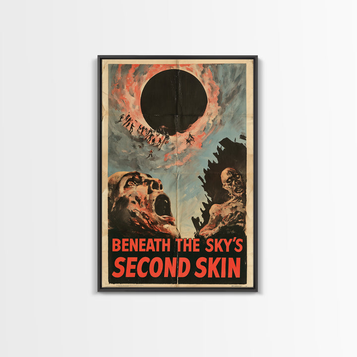 Beneath The Sky'S Second Skin, English Language Horror Movie Poster, 1950s Creature-Feature One-Sheet Inspired Art, Gothic Cinema Wall Art
