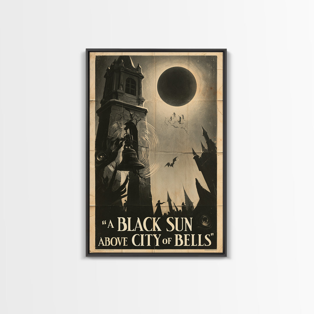 A Black Sun Above The City Of Bells, English Language Horror Movie Poster, 1930s Horror Art, Cult Horror Poster, Canvas Print