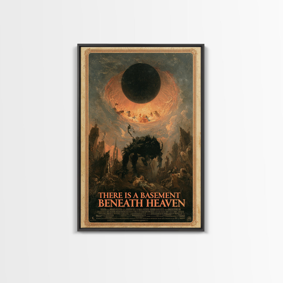 There Is A Basement Beneath Heaven, English Language Horror Movie Poster, Gothic Nightmare Art, Retro Horror Movie Art