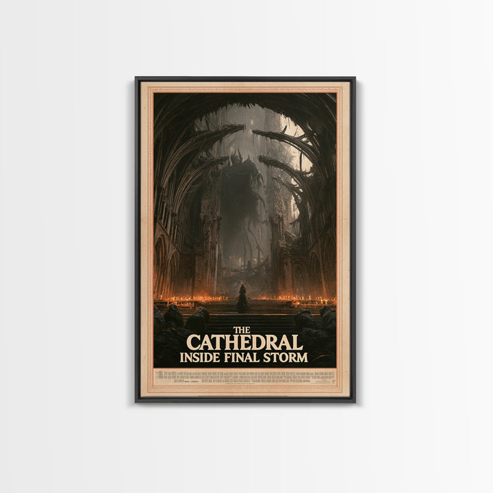 The Cathedral Inside The Final Storm, English Language Horror Movie Poster, Gothic Nightmare Art, Gothic Cinema Wall Art, Canvas Print