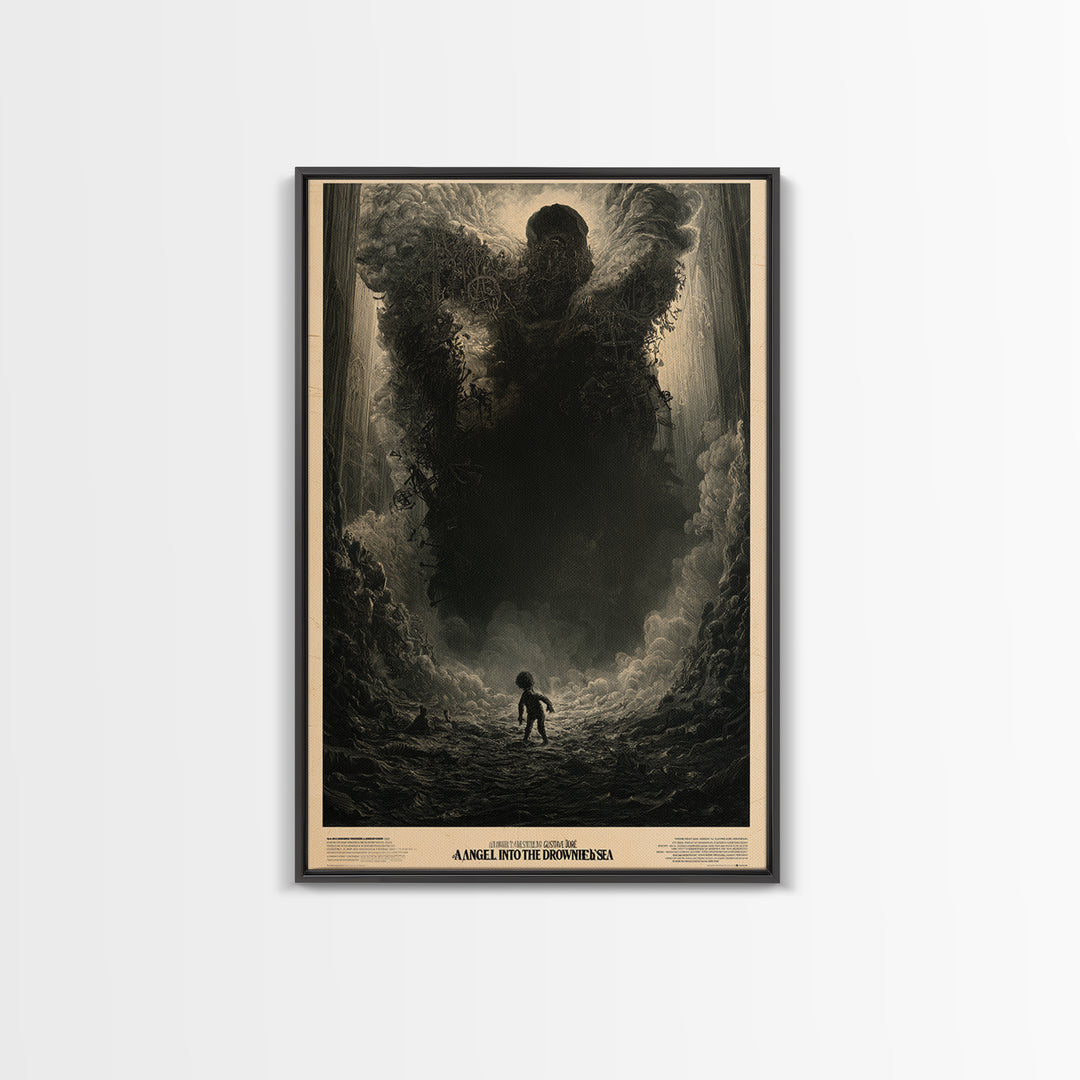 An Angel Fell Into The Drowned Sea, English Language Horror Movie Poster, Gothic Engraving Art, Cult Horror Poster, Framed Canvas Print