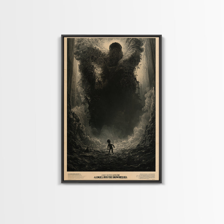 An Angel Fell Into The Drowned Sea, English Language Horror Movie Poster, Gothic Engraving Art, Cult Horror Poster, Framed Canvas Print
