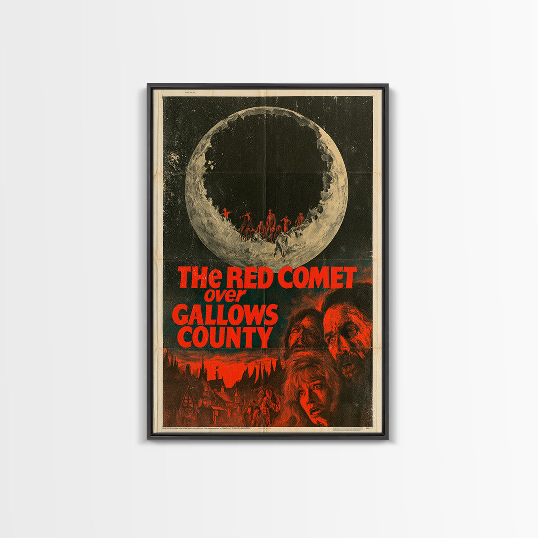 The Red Comet Over Gallows County, English Language Horror Movie Poster, 1970s Horror Art, Classic Monster Poster, Framed Canvas Print