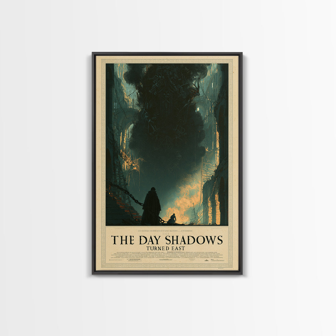 The Day The Shadows Turned East, English Language Horror Movie Poster, Architectural Etching Art, Retro Horror Movie Art