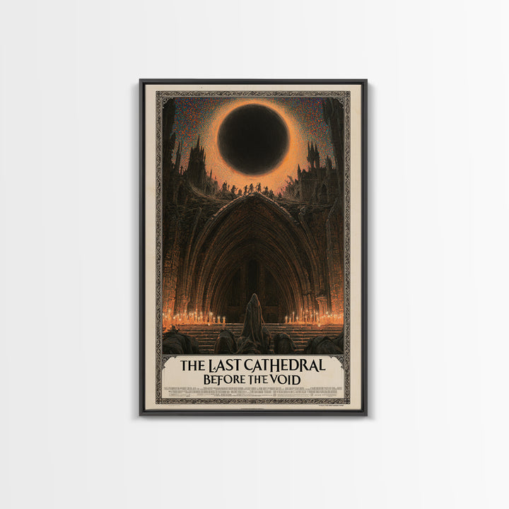 The Last Cathedral Before The Void, English Language Horror Movie Poster, Stained Glass Gothic Art, Retro Horror Movie Art