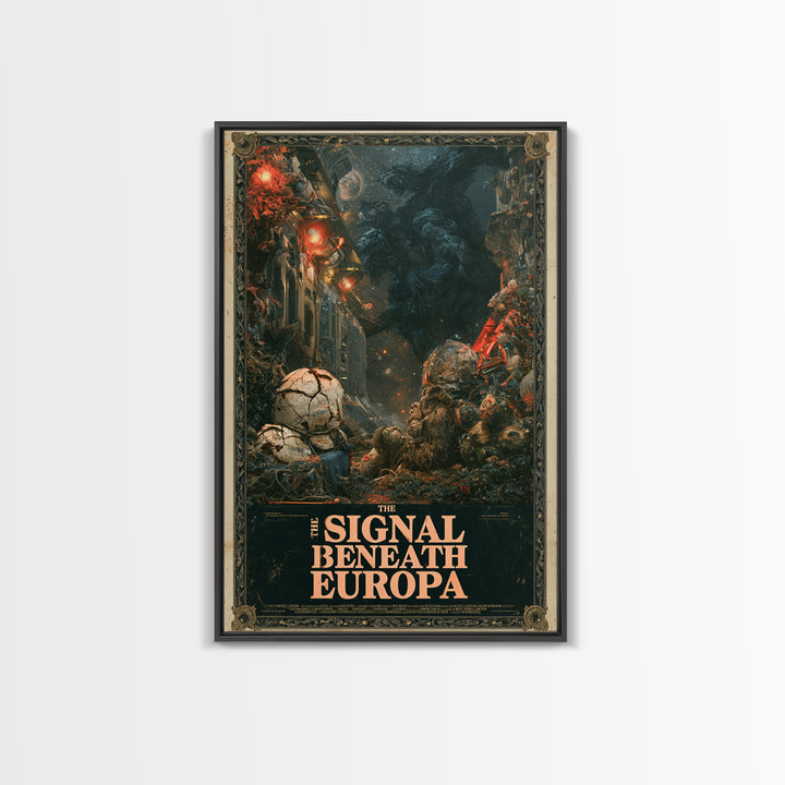 The Signal Beneath Europa, English Language Horror Movie Poster, Gothic Nightmare Art, Retro Horror Movie Art, Framed Canvas Print