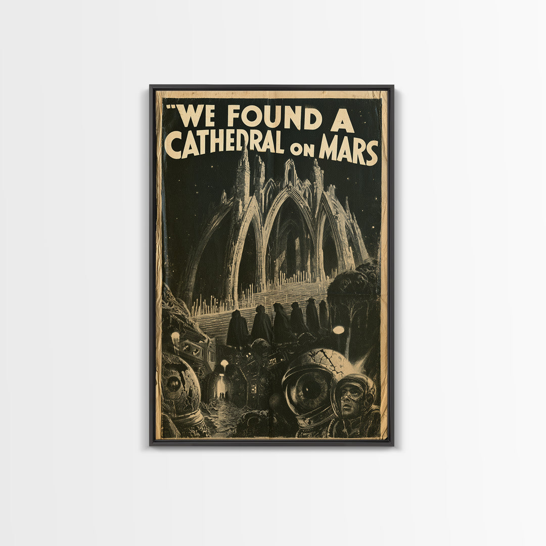 We Found A Cathedral On Mars, English Language Horror Movie Poster, 1930s Horror Art, Gothic Cinema Wall Art, Framed Canvas Print
