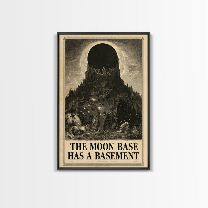 The Moon Base Has A Basement, English Language Horror Movie Poster, Gothic Engraving Art, Cult Horror Poster, Canvas Print