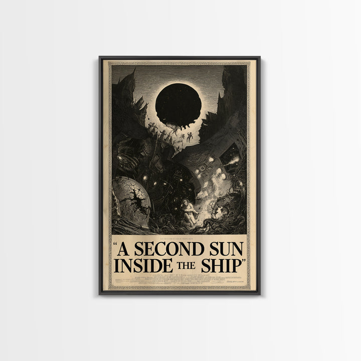 A Second Sun Inside The Ship, English Language Horror Movie Poster, Gothic Engraving Art, Classic Monster Poster, Framed Canvas Print