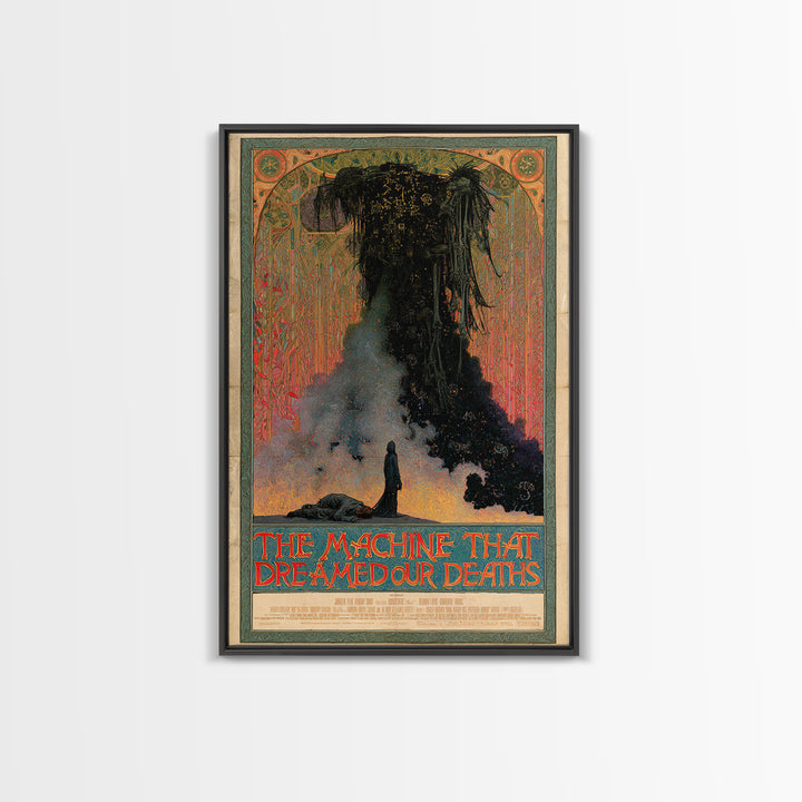 The Machine That Dreamed Our Deaths, English Language Horror Movie Poster, Stained Glass Gothic Art, Retro Horror Movie Art, Canvas Print