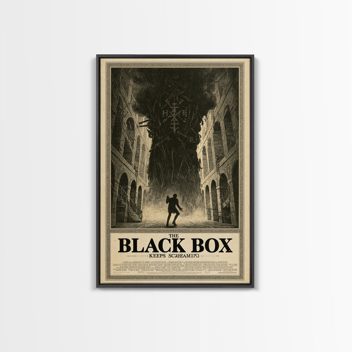 The Black Box Keeps Screaming, English Language Horror Movie Poster, Architectural Etching Art, Gothic Cinema Wall Art