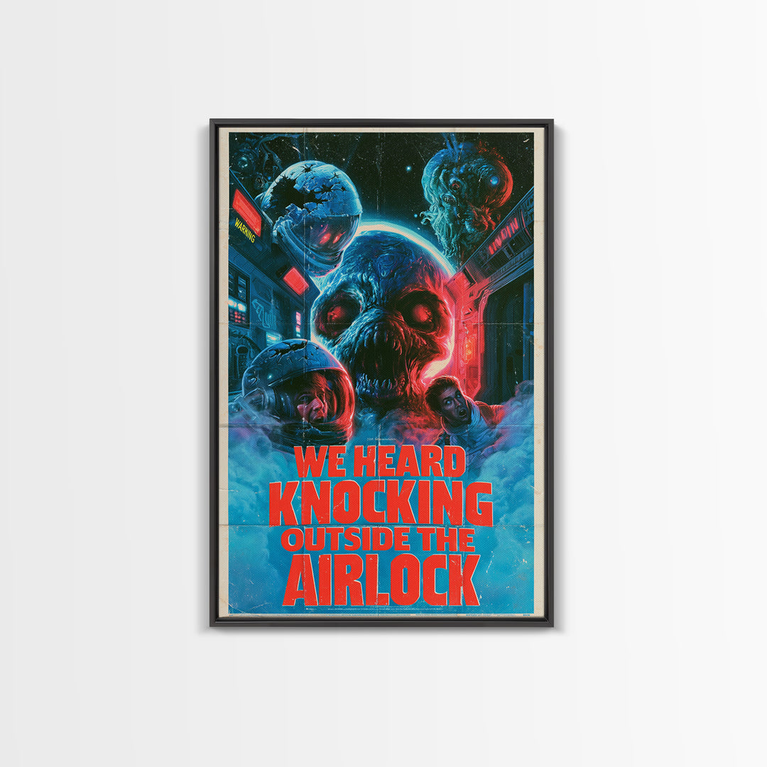 We Heard Knocking Outside The Airlock, English Language Horror Movie Poster, 1980s Vhs Nightmare Cover Inspired Art, Gothic Cinema Wall Art