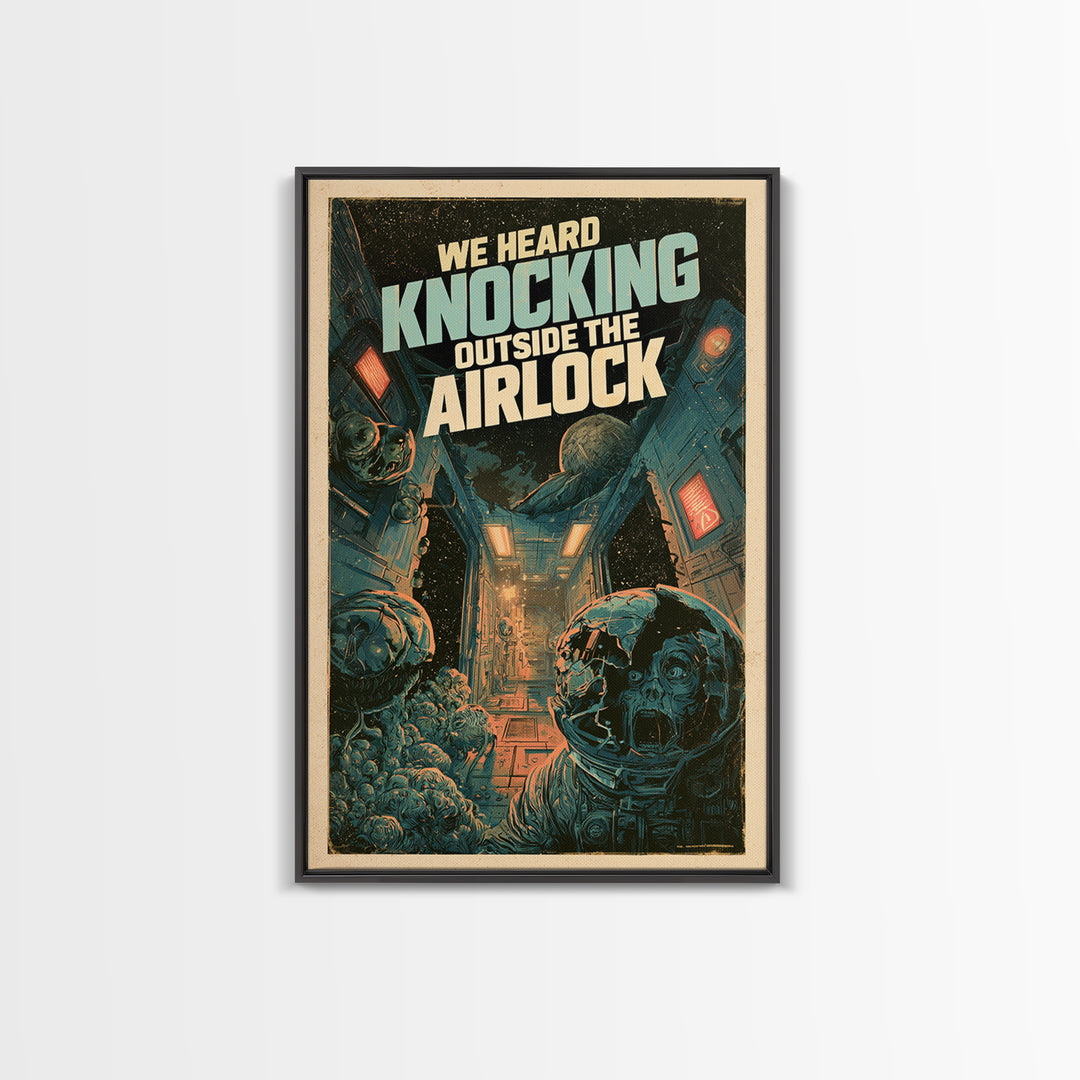 We Heard Knocking Outside The Airlock, English Language Horror Movie Poster, Decadent Line Art, Classic Monster Poster