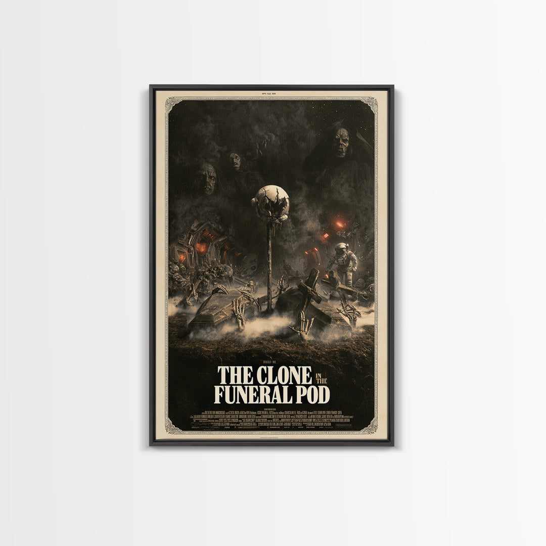 The Clone In The Funeral Pod, English Language Horror Movie Poster, Dark Romantic Horror Art, Gothic Cinema Wall Art, Framed Canvas Print