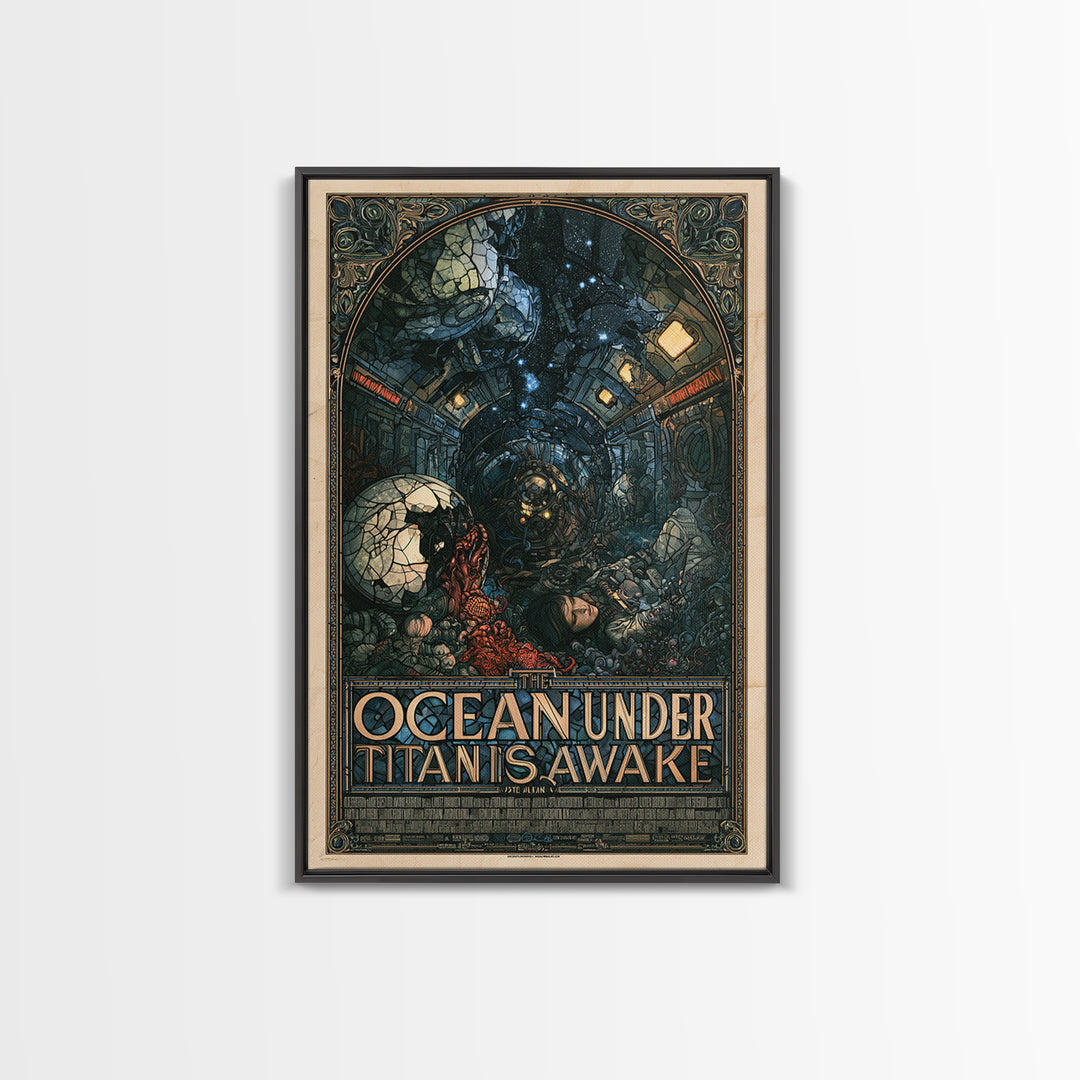 The Ocean Under Titan Is Awake, English Language Horror Movie Poster, Stained Glass Gothic Art, Cult Horror Poster, Canvas Print