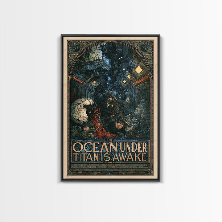 The Ocean Under Titan Is Awake, English Language Horror Movie Poster, Stained Glass Gothic Art, Cult Horror Poster, Canvas Print
