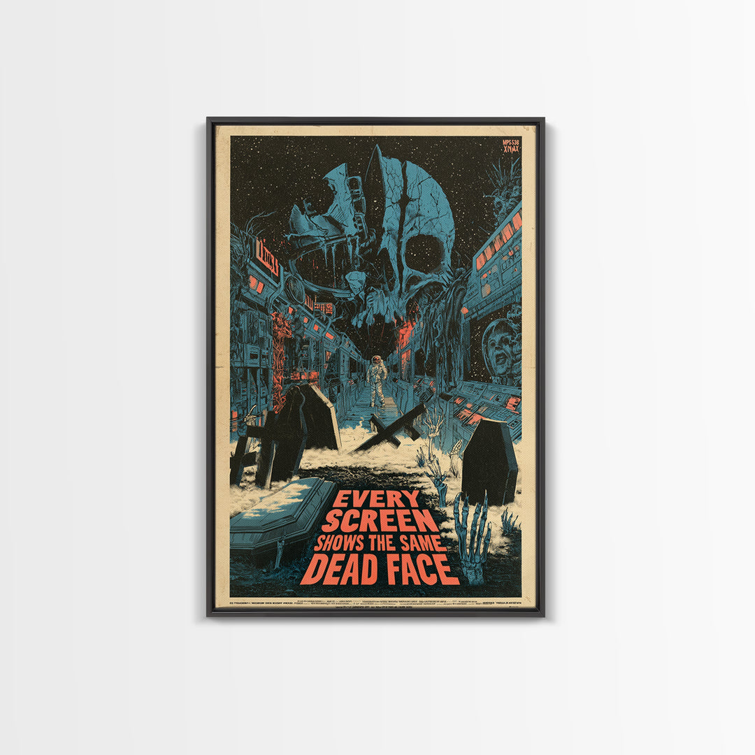 Every Screen Shows The Same Dead Face, English Language Horror Movie Poster, Decadent Line Art, Gothic Cinema Wall Art