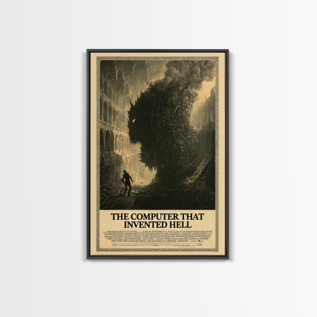The Computer That Invented Hell, English Language Horror Movie Poster, Architectural Etching Art, Gothic Cinema Wall Art