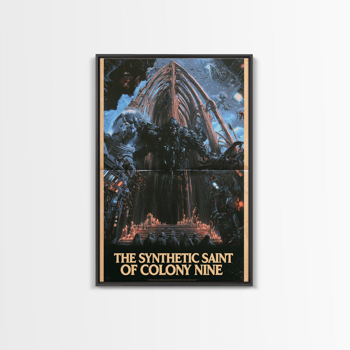 The Synthetic Saint Of Colony Nine, English Language Horror Movie Poster, 1980s Vhs Nightmare Cover Inspired Art, Classic Monster Poster