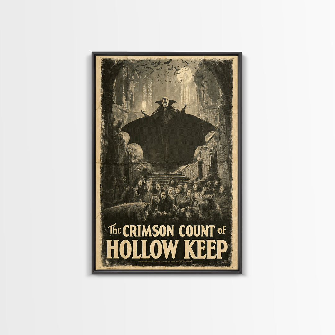 The Crimson Count Of Hollow Keep, English Language Horror Movie Poster, 1930s Horror Art, Classic Monster Poster, Framed Canvas Print