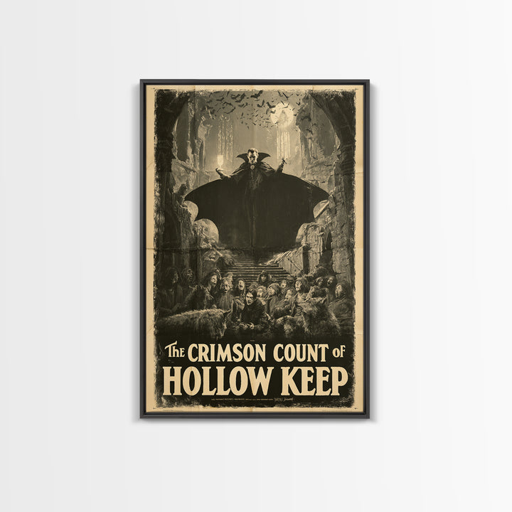 The Crimson Count Of Hollow Keep, English Language Horror Movie Poster, 1930s Horror Art, Classic Monster Poster, Framed Canvas Print