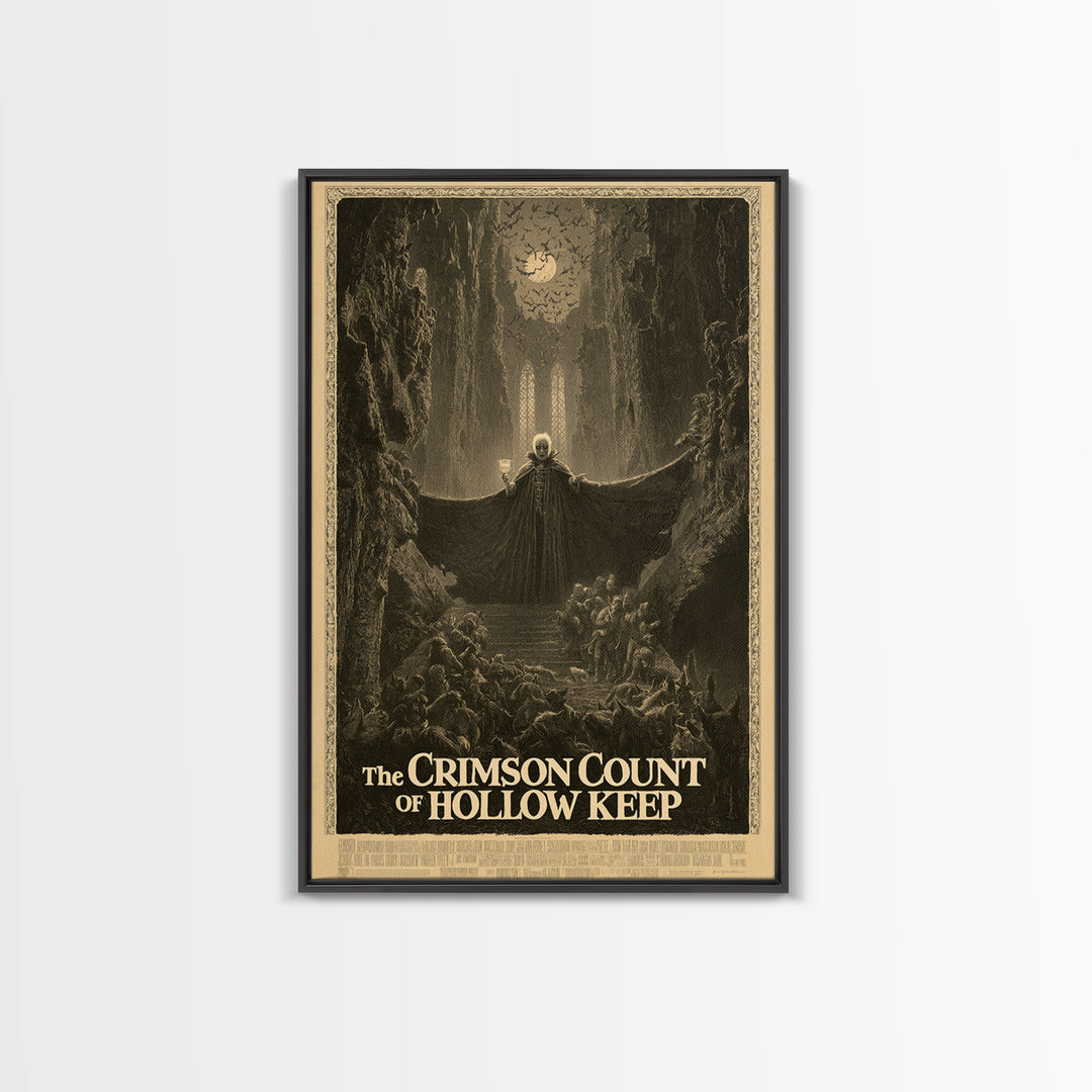 The Crimson Count Of Hollow Keep, English Language Horror Movie Poster, Gothic Engraving Art, Gothic Cinema Wall Art, Canvas Print