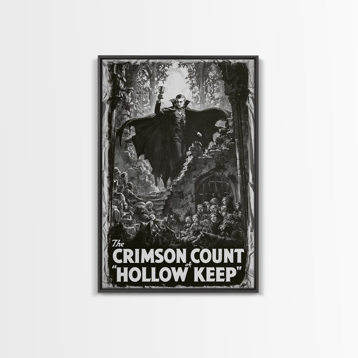 The Crimson Count Of Hollow Keep, English Language Horror Movie Poster, 1930s Horror Art, Gothic Cinema Wall Art, Framed Canvas Print
