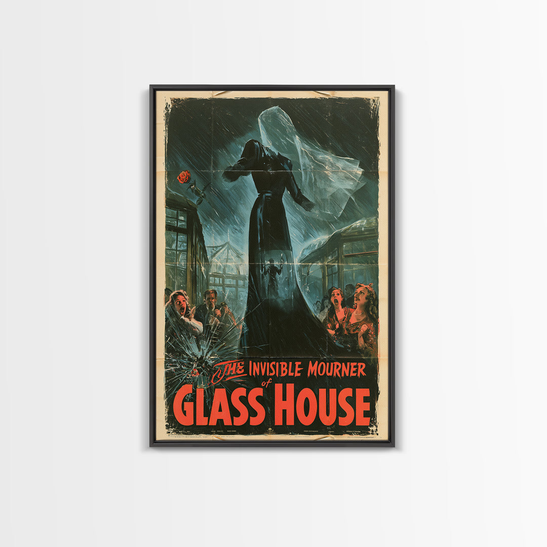The Invisible Mourner Of Glass House, English Language Horror Movie Poster, 1940s Horror Art, Retro Horror Movie Art, Canvas Print