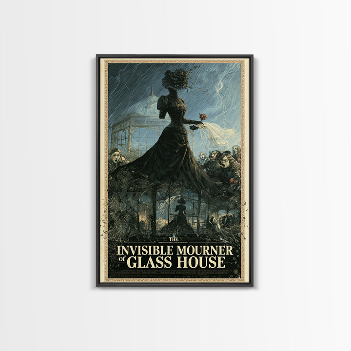 The Invisible Mourner Of Glass House, English Language Horror Movie Poster, Victorian Macabre Art, Classic Monster Poster
