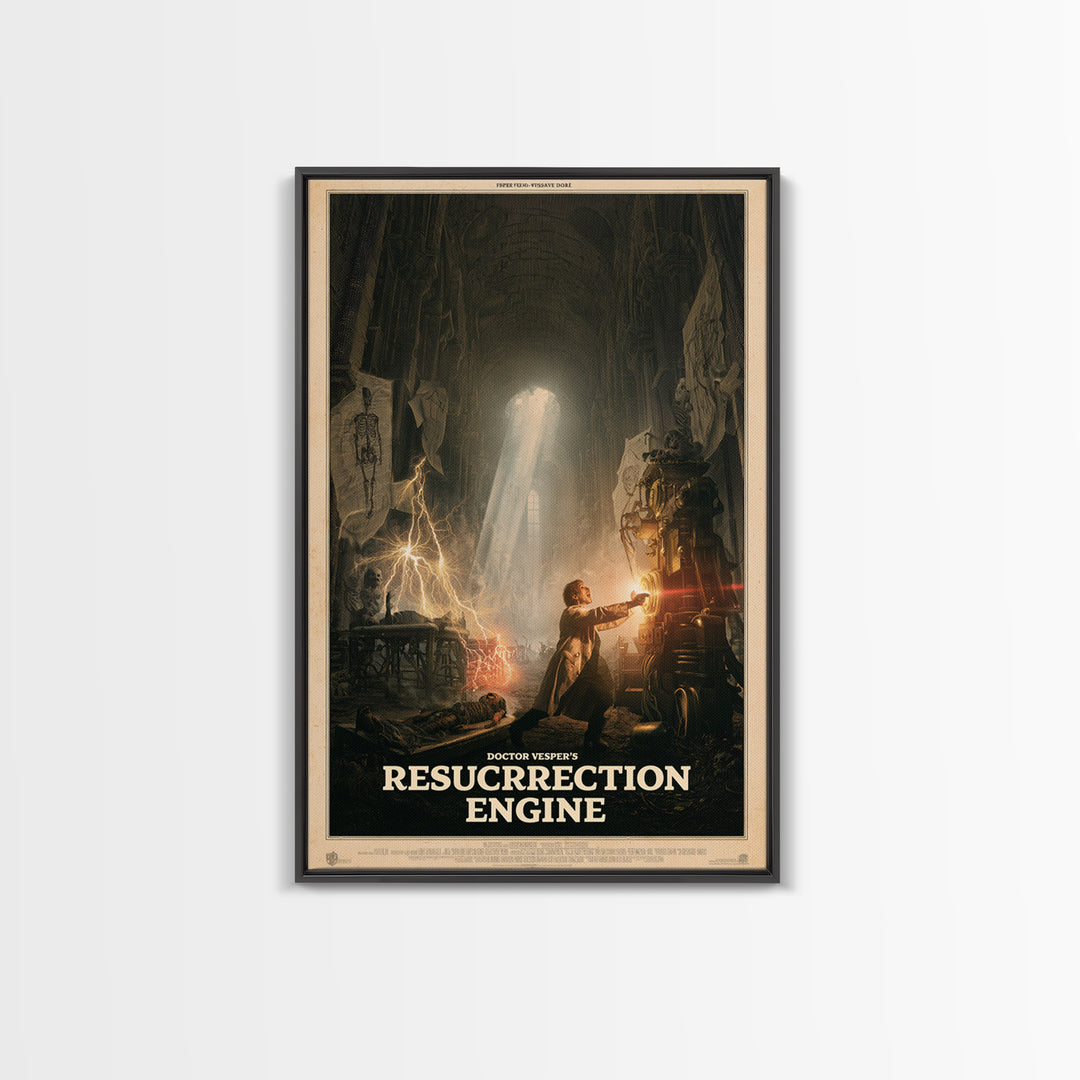 Doctor Vesper'S Resurrection Engine, English Language Horror Movie Poster, Gothic Engraving Art, Classic Monster Poster