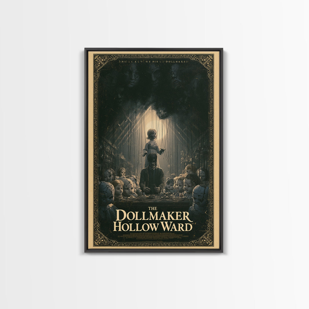 The Dollmaker Of Hollow Ward, English Language Horror Movie Poster, Dark Romantic Horror Art, Retro Horror Movie Art, Framed Canvas Print