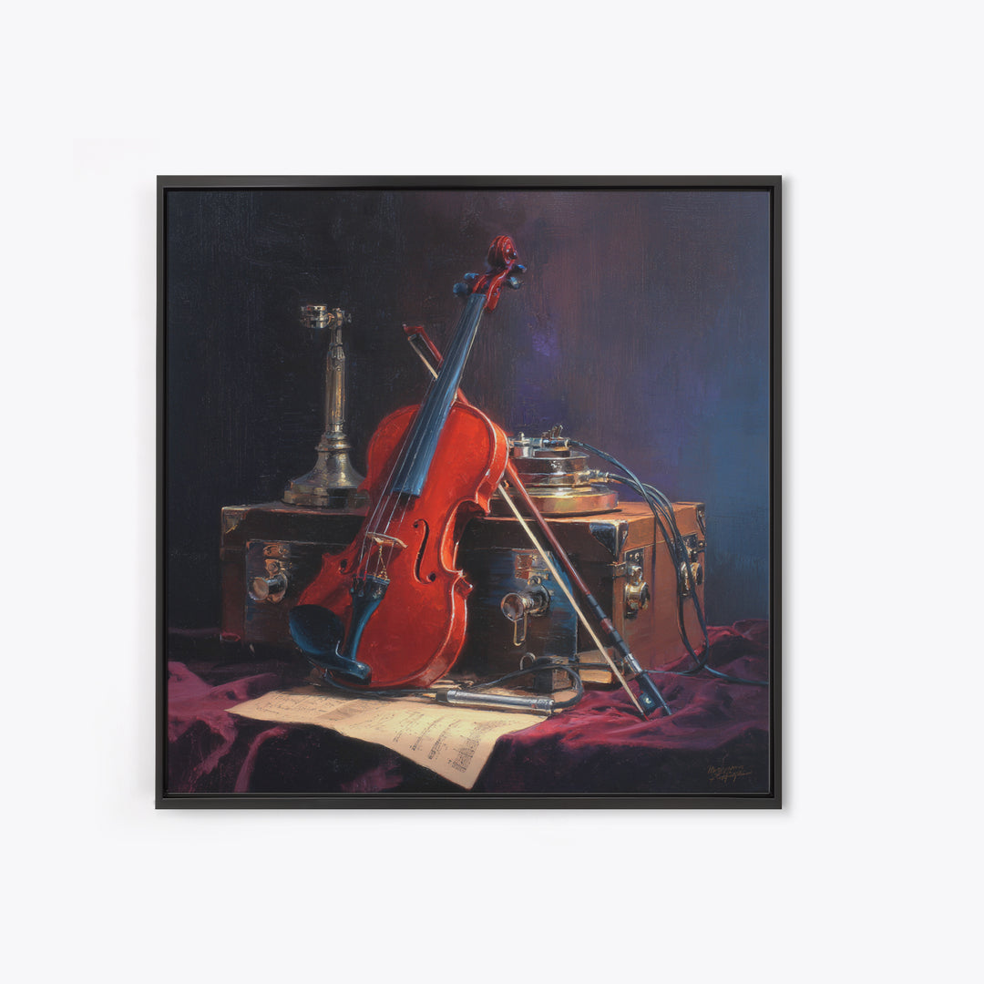 Violin and Bow Framed Canvas Print, Music Studio Art, Digital Download Art, Studio Decor, Watercolor Art, Rhythm, MSA-1x1-16